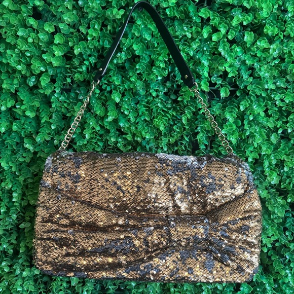 Kate Spade Paola El Morocco Gold/Silver Bow Sequined Clutch Purse - Picture 3 of 13